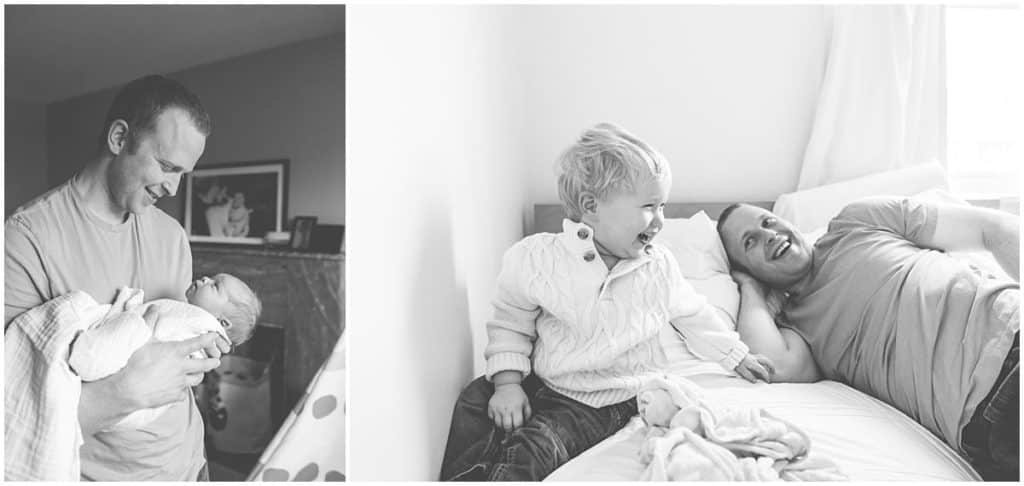 squirrel hill pittsburgh newborn session father and son on bed