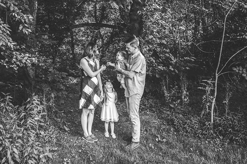 family with son and daughter in woods in pittsburgh 