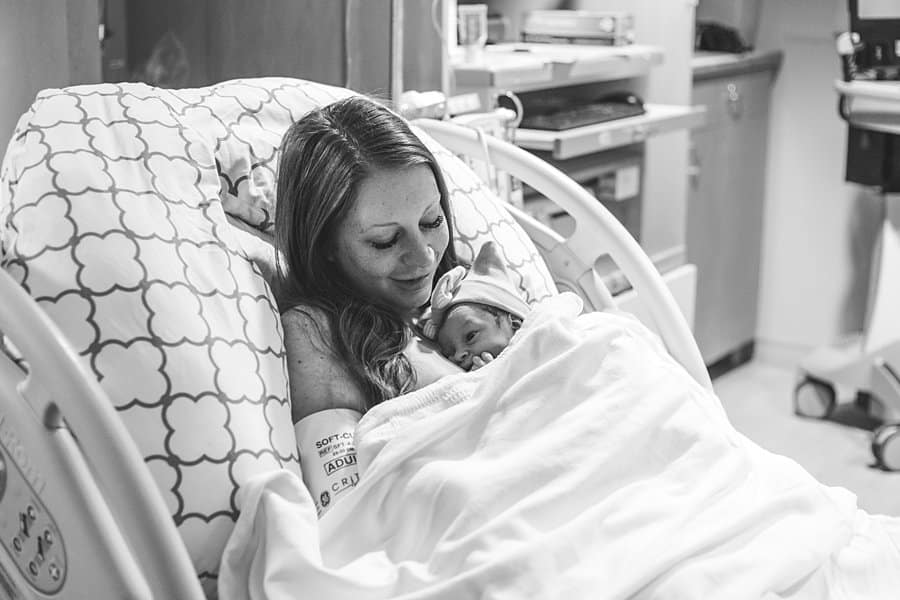 mother and newborn baby at magee hospital in pittsburgh after birth of baby girl