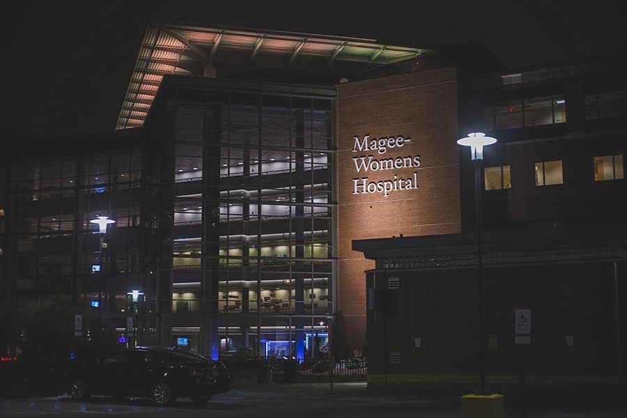 image of magee womens hospital pittsburgh at night oakland pa