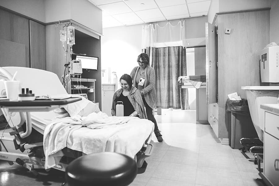 woman in hospital room at magee womens hospital with mother during labor 
