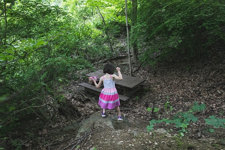 little girl hiking in Frick park Family Photographer in Point Breeze Pittsburgh