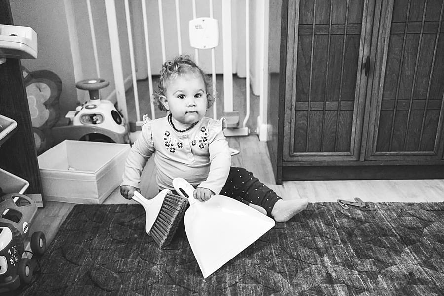 baby girl in living room staying home is not your ordinary family photo session