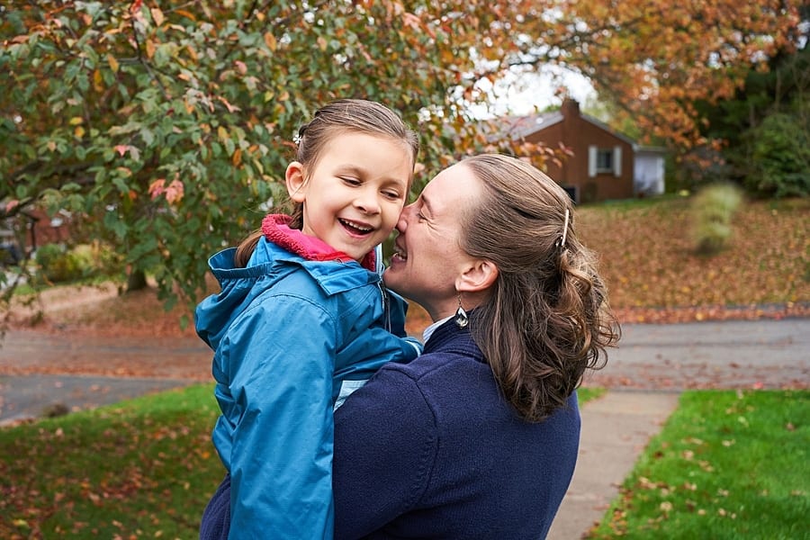 Mother and Daughter outside for  Photo Session at their new Pittsburgh home and backyard