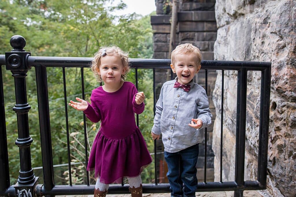 boy girl twin at schenley park in pittsburgh for a photo session