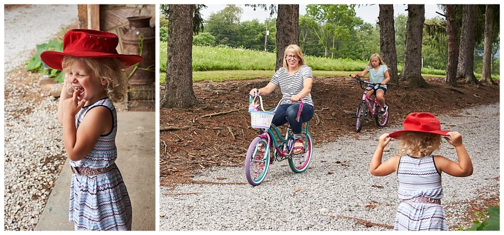 A Family Photo Session with a Mom and her Daughters at their Beaver County Home mom and daughter on bikes