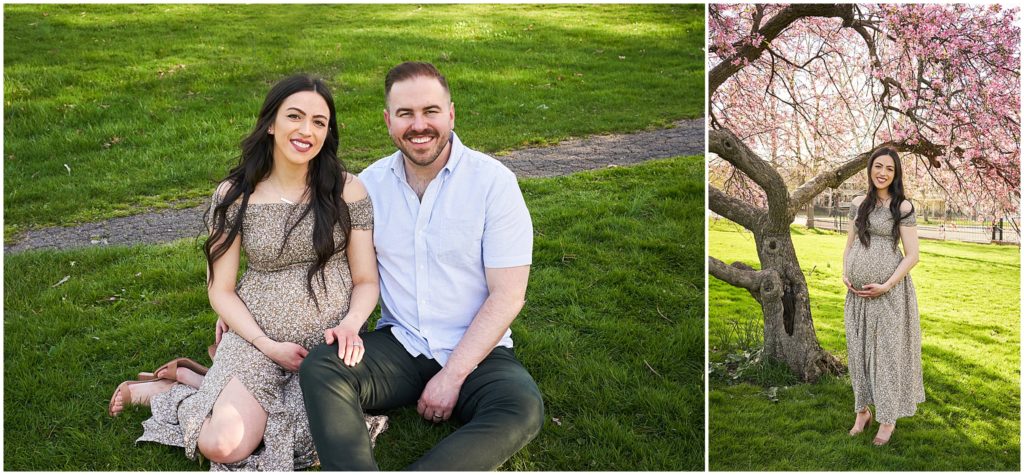 Maternity photos with spring blossoms in pittsburgh Mellon park