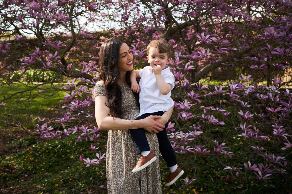 Mom and son at Mellon park family photos maternity pictures spring blossoms