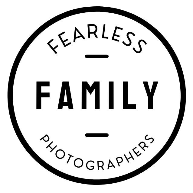 Black and white circular logo with the words “Fearless Family Photographers” in bold and regular fonts.