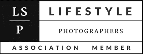 Black and white logo with text: “LSP Lifestyle Photographers Association Member.” Divided into three horizontal sections with bold and regular fonts.