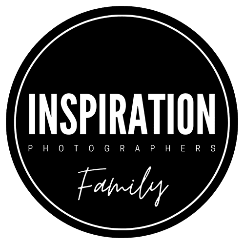 Black circular logo with white text reading “INSPIRATION PHOTOGRAPHERS Family” in uppercase and script fonts, with a thin white border around the edge.